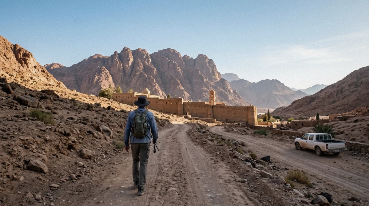 The road into Saint Catherine village near St Catherine's Monastery in Egypt's Sinai desert, reachable without a tour by bus or taxi