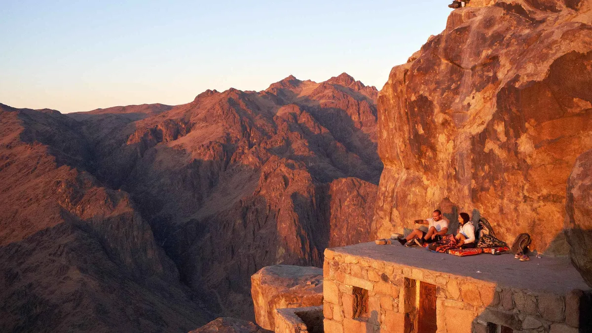 Fortress walls of St Catherine's Monastery below Mount Sinai on a tour from Sharm El Sheikh, South Sinai, Egypt